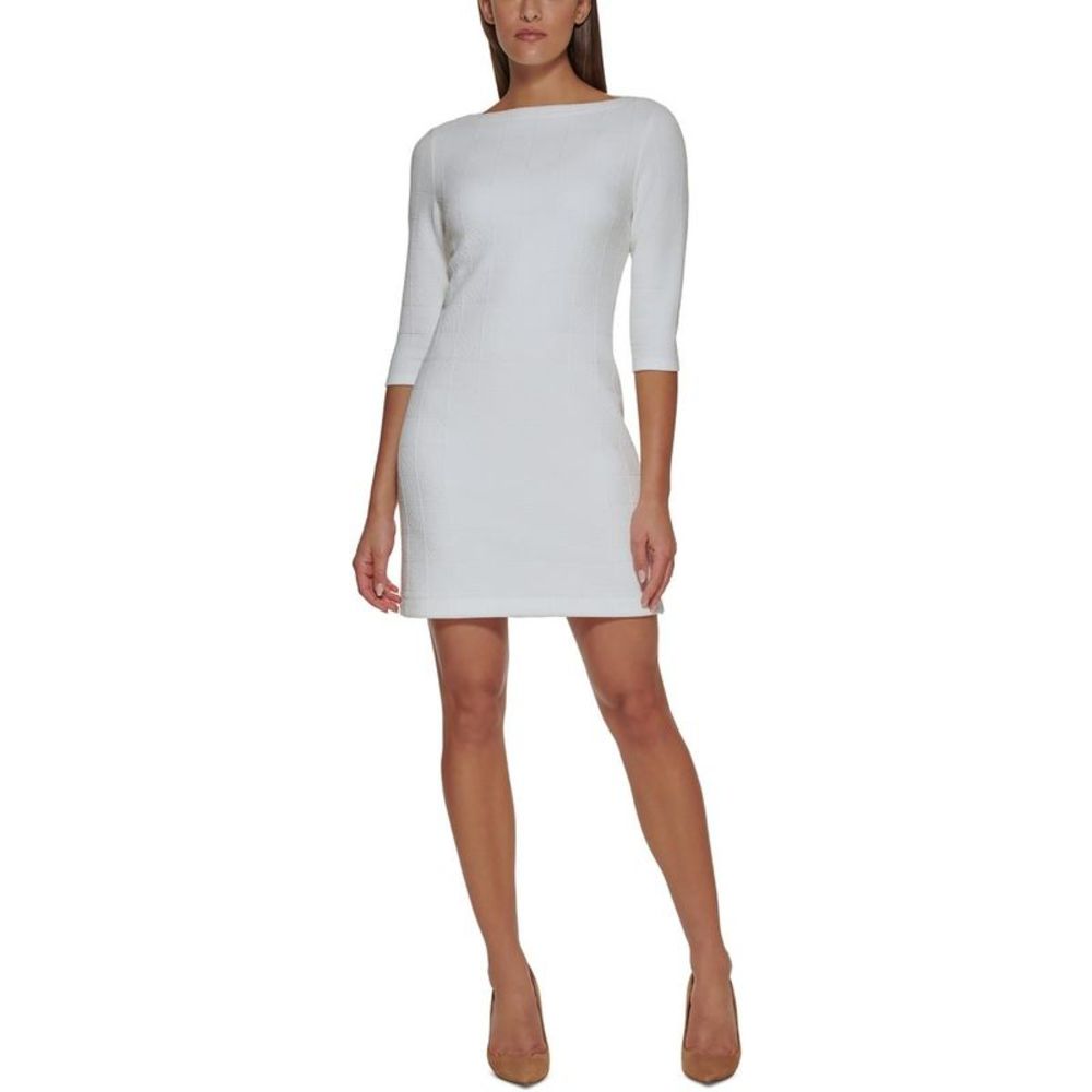 Tommy Hilfiger Womens Ivory Window Pane Boatneck Mini Sheath Dress NWT